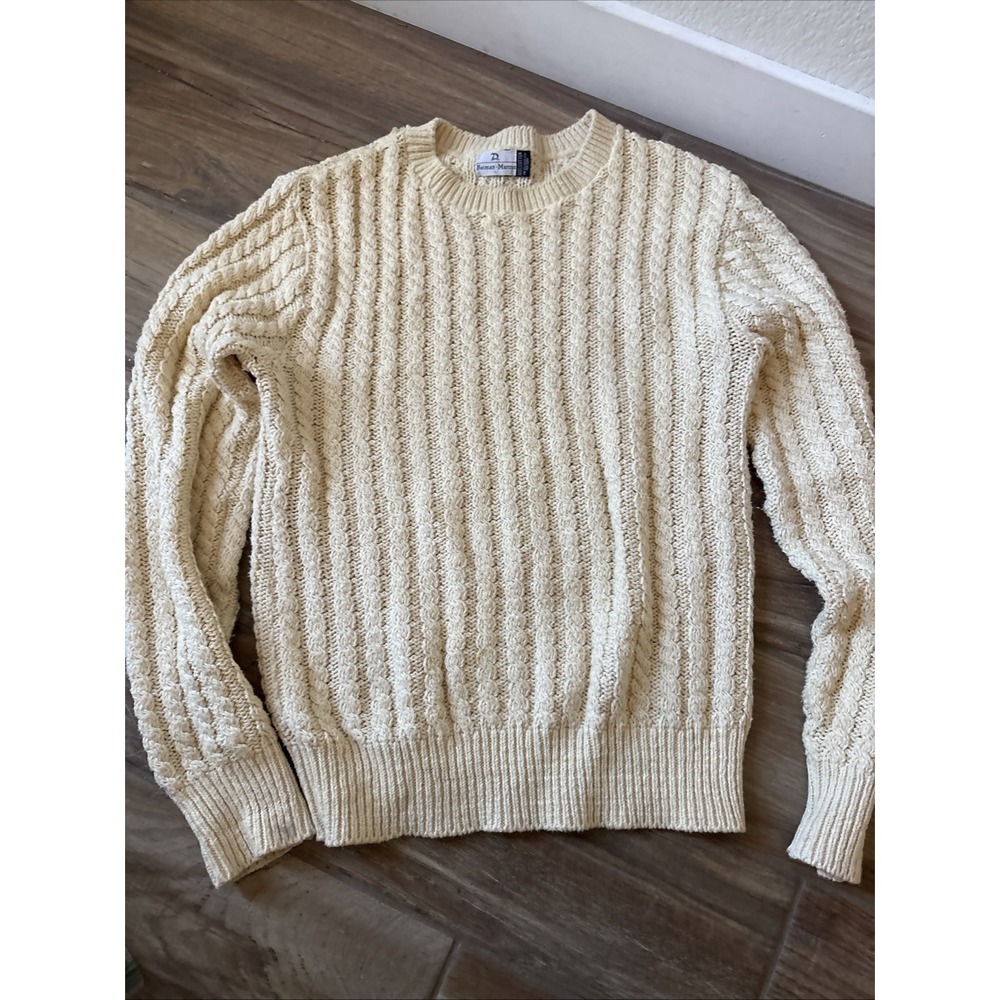 Vintage Neiman Marcus Cotton Cable Knit Sweater Ivory Cream Large
